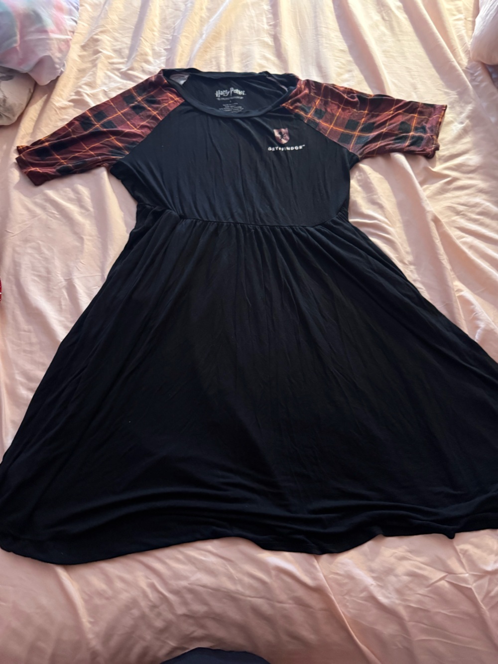 torrid Black Dress with Burgundy Plaid Sleeves